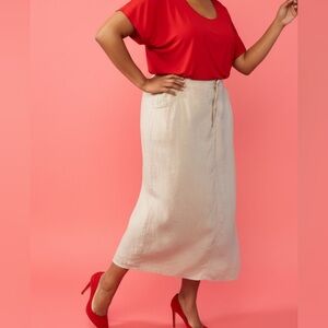 Hunt Club white Linen Maxi skirt with side slit size 16